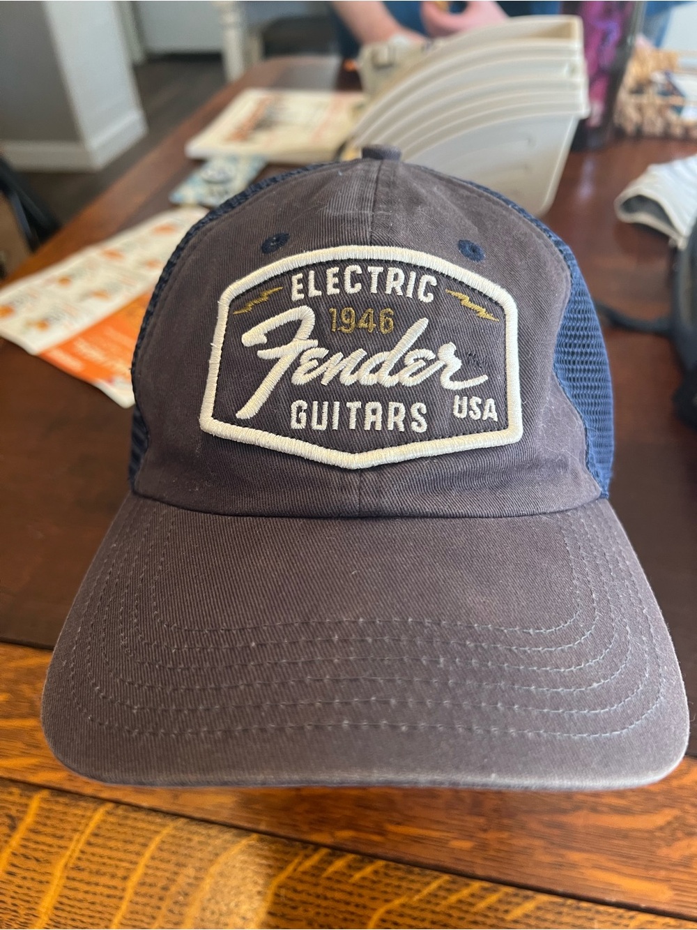 Fender Navy and Red Mesh Trucker Hat